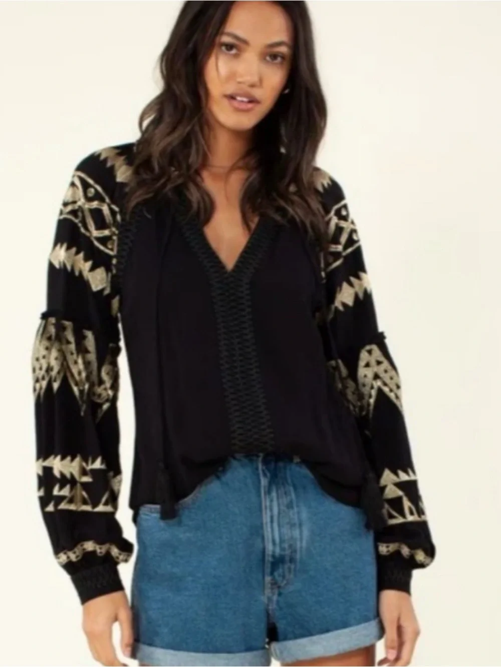 Hale Bob Terra Embroidered Boho Blouse Size XS